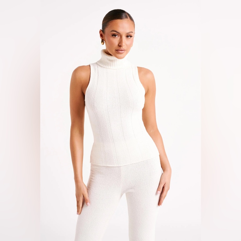 Meshki White Sleeveless Turtleneck Top and Pants Set